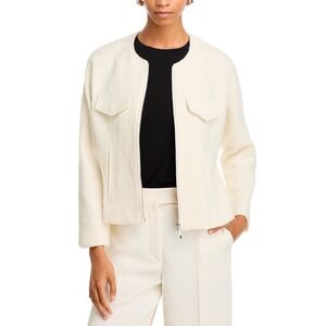 Derek Lam 10 Crosby Prewett Zip Front Jacket Cream Tweed Crewneck Size 0